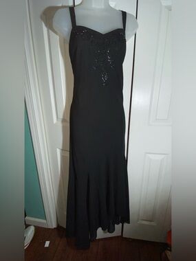 Coldwater Creek Black Ankle Evening Dress 10 Y2K Asymmetrical Beaded AA19